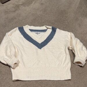 Vici Cream and Blue V-Neck Sweater